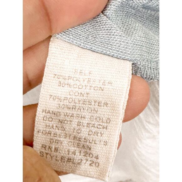 Hem & Thread Women's Distressed Color Block Short Sleeve Shirt Blue White Small - Picture 9 of 12